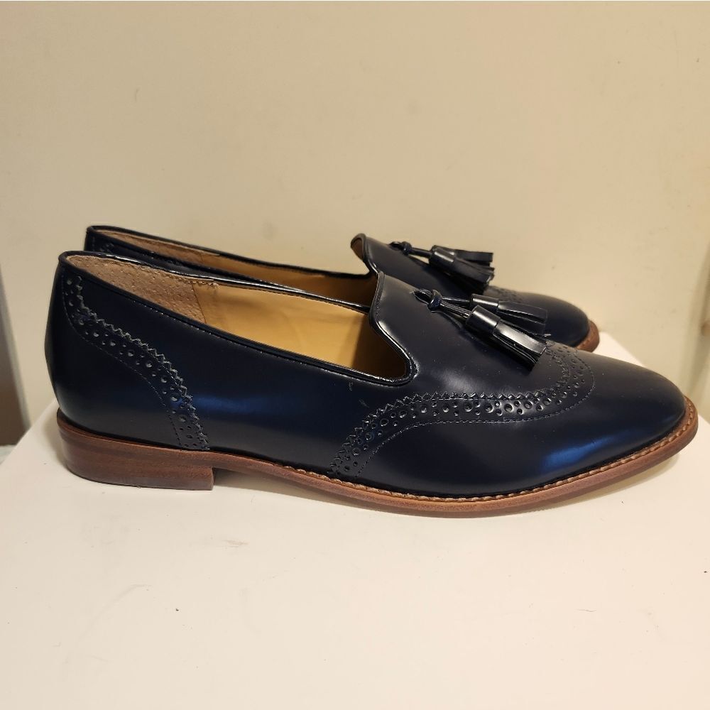 NWT Talbots Leighton Blue Polished Leather Tassel Brogue Loafers Sz.6.5 Ret $139 - Picture 2 of 9